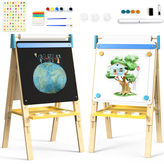 12-in-1 Kids Art Easel with Chalkboard & Whiteboard