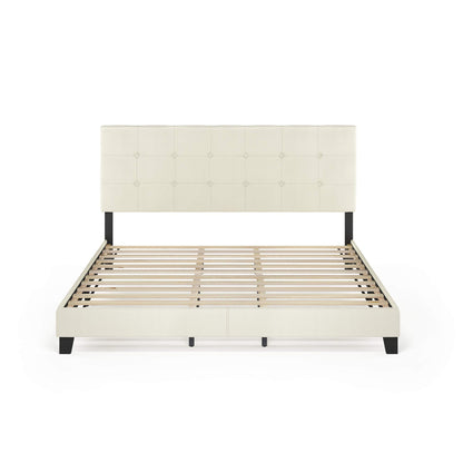 Furinno Laval Button Tufted Upholstered Platform Bed Frame, King, Linen