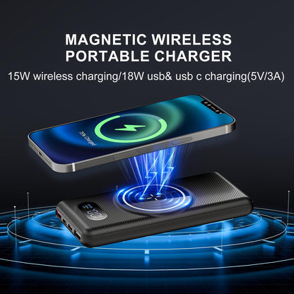 YUMGOOD Magnetic Power Bank for Magsafe iPhone, 10000mAh Wireless Fast Charging Portable Charger, USB C PD 20W QC3.0 4 Output Slim External Battery Pack for iPhone 15 14 13 12 Pro Max/Pro/Plus/Mini