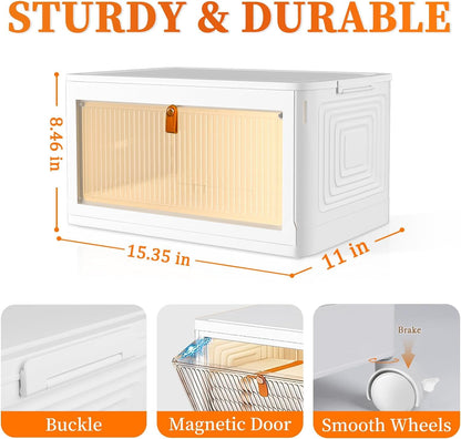 Plastic Storage Bins Organizer, 15.35"×11.00“×32.87”, White Plus Light Brow