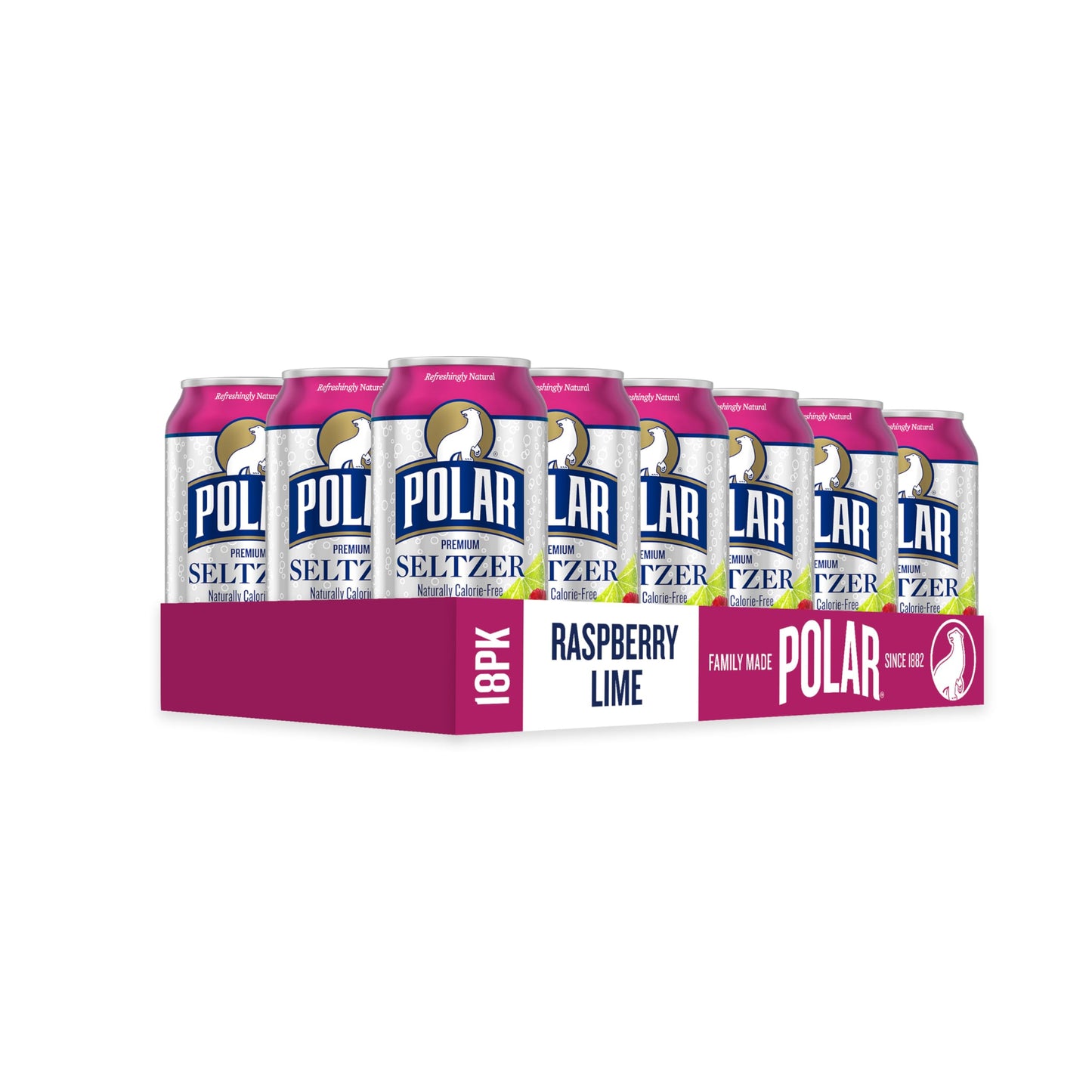 Polar Seltzer Water Raspberry Lime, 12 fl oz cans, 18 pack