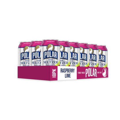 Polar Seltzer Water Raspberry Lime, 12 fl oz cans, 18 pack