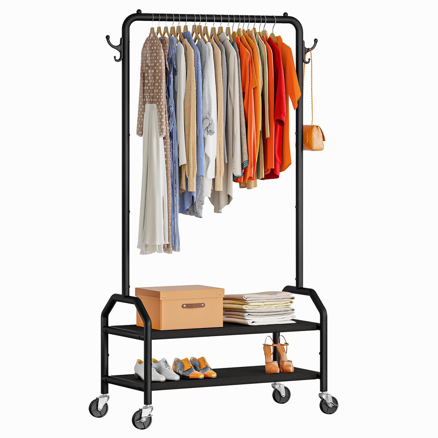 Wiracks Rolling Clothes Rack with Bottom Shelves