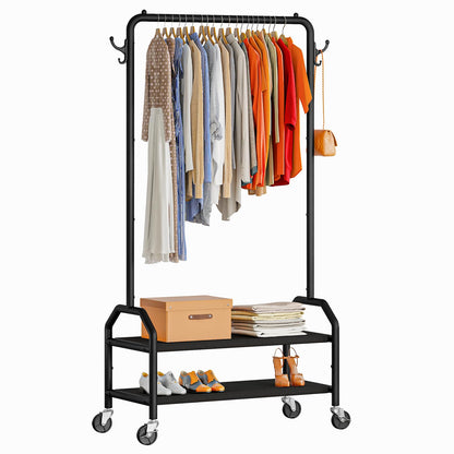 Wiracks Rolling Clothes Rack with Bottom Shelves