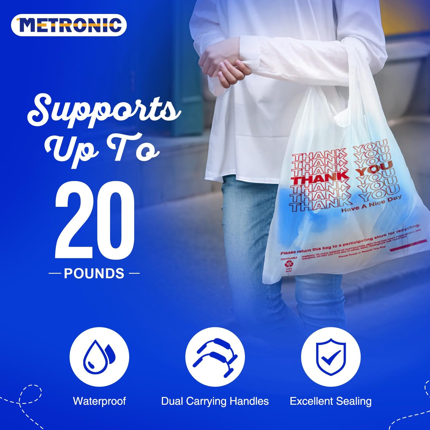 100 Count METRONIC Plastic Thank You Bags
