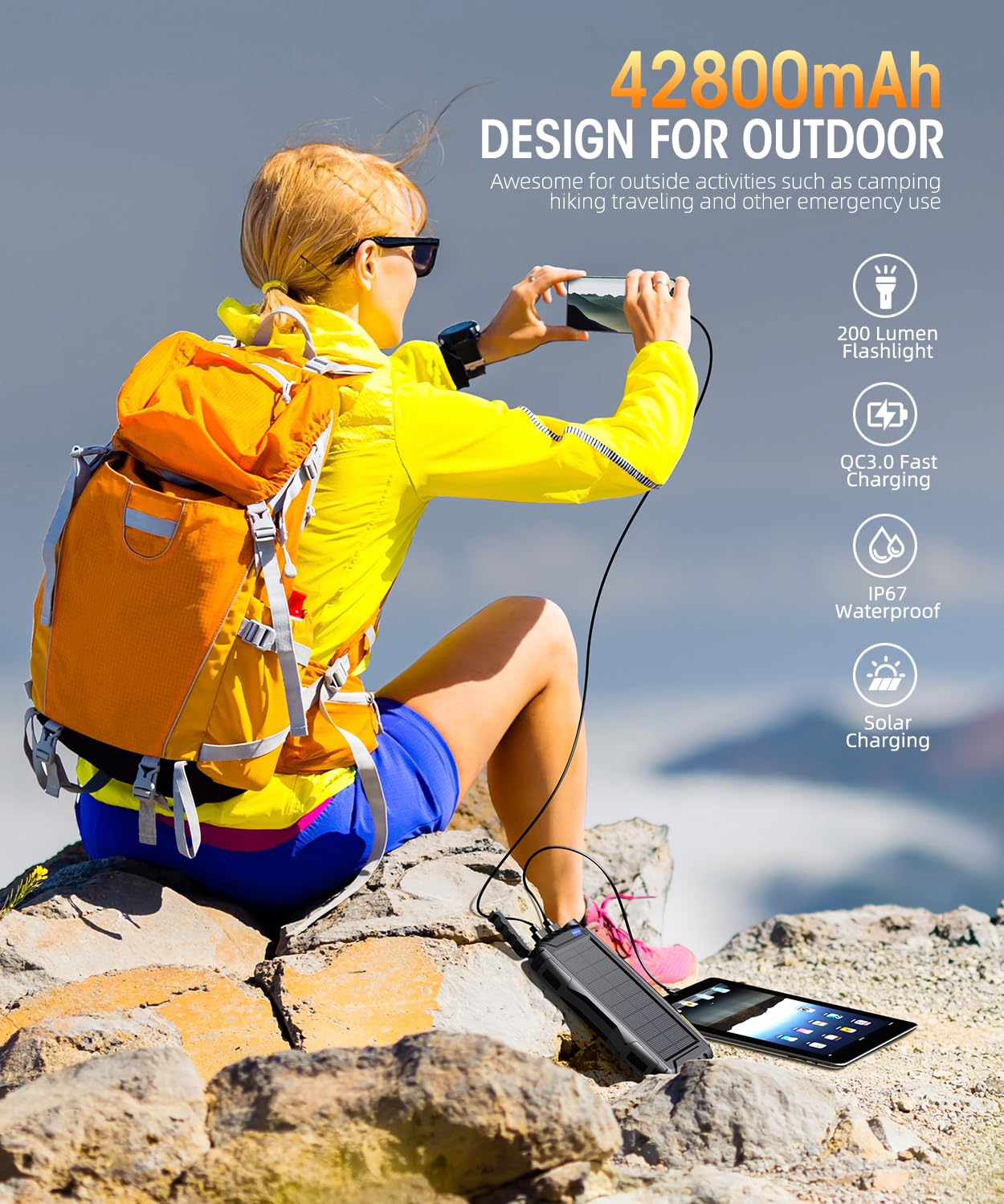 Solar Power Bank 42800mAh with Fast Charging
