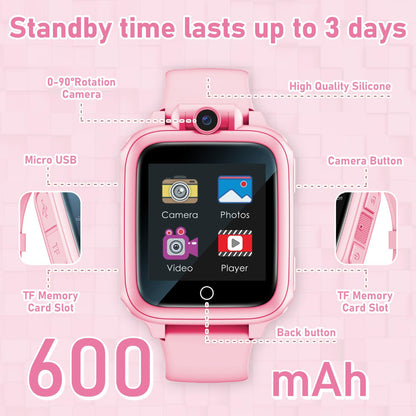 Smart Watch for Kids, Kids Watch with 26 Games Camera Video Recorder Music Alarm Calculator Calendar Flashlight Stopwatch Pedometer, Fun Birthday Gifts Girls Watch Toys for 4-16 Year Olds Pink