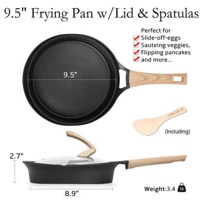 ESLITE LIFE Nonstick Deep Frying Pan Skillet with Lid, Healthy Granite Coating Egg Omelette Pan Stone Cookware Chef's Pan, PFOA Free(Black, 9.5 Inch)