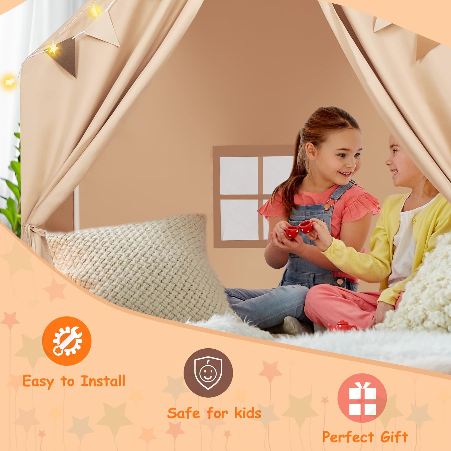 Kids Indoor Play Tent with LED Lights
