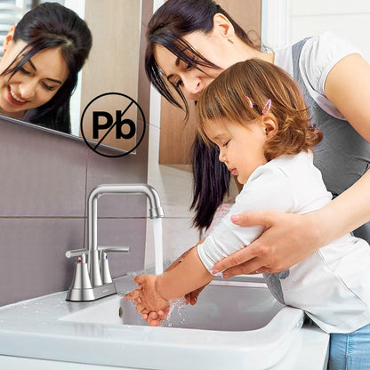 Bathroom Sink Faucet, Hurran 4 inch Brushed Nickel Bathroom Faucets for Sink 3 Hole with Pop-up Drain and Supply Lines, Stainless Steel 2-Handle Centerset Faucet for Bathroom Sink Vanity RV Restroom