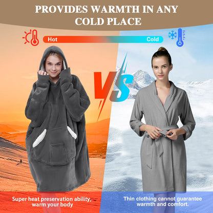 NORD ECO Wearable Blanket Hoodie,Oversized Sherpa Fleece Hooded Sweatshirt Blanket,Wearable Blanket Hoodie for Adult,Giant Warm&Cozy Blanket Hoodie With Pockets and Sleeves,Gift for Women Mom(Grey)