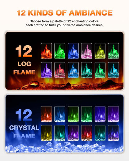 VISVEIL Electric Fireplace,Realistic Flame Electric Fireplace Heater,Log Set,Crystal Flames 750-1500W with Timer Inserts,Wall Mounted,TV Stand Touch Screen and Remote 50 Inch