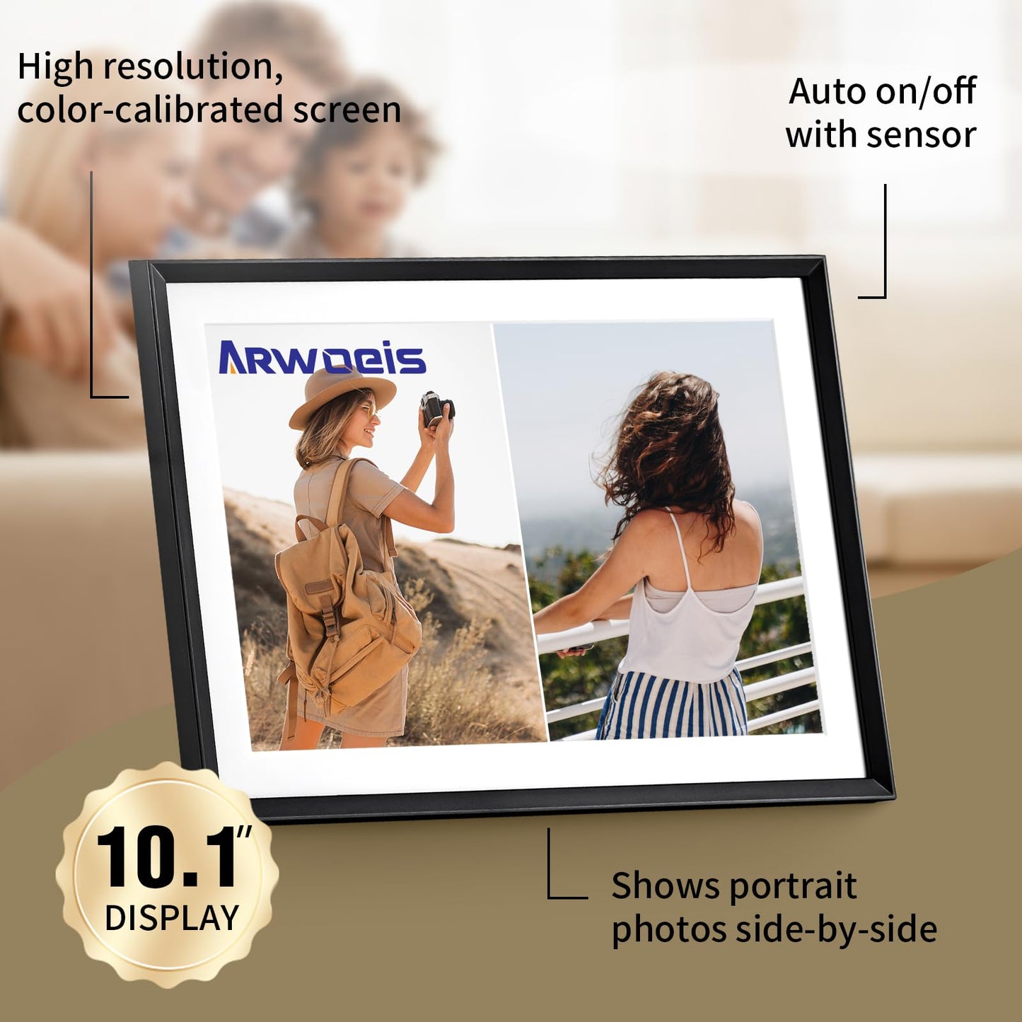 ARWOEIS 10.1 Inch WiFi Digital Picture Frame, 1280x800 HD IPS Touch Screen Digital Photo Frame with 16GB Storage, Auto Rotation, Share Photos Or Videos for via APP