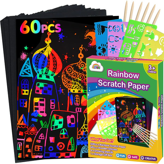 Scratch Paper Art Set for Kids - 60 Pcs