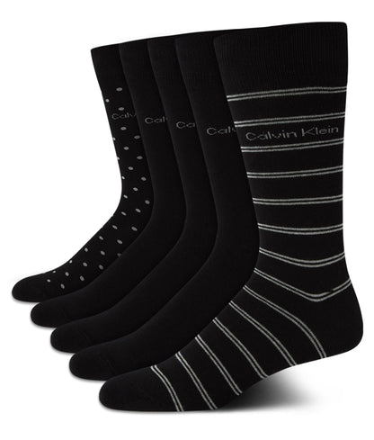 Calvin Klein Men's Dress Socks - 5 Pack Plain and Printed Crew Calf Compression Socks (7-12), Size 7-12, Black Stripe