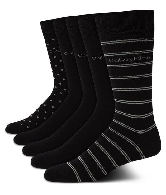 Calvin Klein Men's Dress Socks - 5 Pack Plain and Printed Crew Calf Compression Socks (7-12), Size 7-12, Black Stripe
