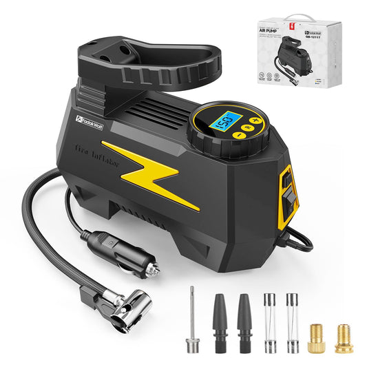FADAKWALT Tire Inflator Portable Air Compressor, DC 12V Tire Air Pump with LED and 150PSI Digital Pressure Gauge, Portable Tire Inflator for Car Tires, Motorcycles, Bike, Ball (Yellow)