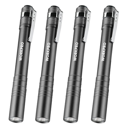 WORKPRO LED Pen Light, Aluminum Pen Flashlights, Pocket Flashlight with Clip for Inspection, Emergency, Everyday, 2AAA Batteries Include, Gray(4-Pack)