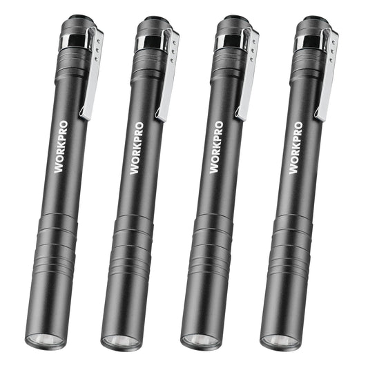 WORKPRO LED Pen Light, Aluminum Pen Flashlights, Pocket Flashlight with Clip for Inspection, Emergency, Everyday, 2AAA Batteries Include, Gray(4-Pack)