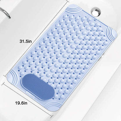 Shower and Bathtub Mat 31.5 ×19.6in, Rubber Non-Slip Shower Mat for Elderly & Kids, Bathtub mat Non Slip with Drain Holes &Suction Cups, Bath Mat for Bathroom and Tub, Machine Washable, Beige