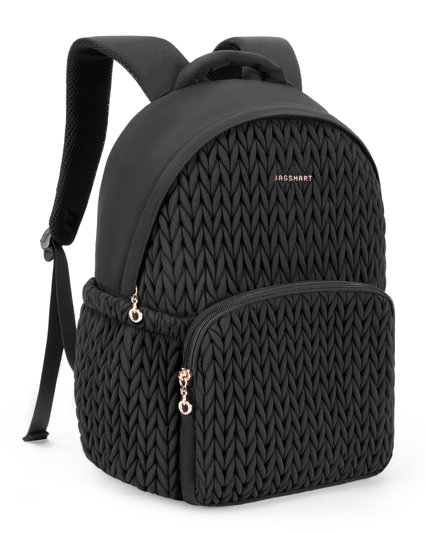 BAGSMART College Backpack for Women, Lightweight Puffy Travel Backpack, TSA Personal Item Casual Daypack,14 Inch Fashion Bookbag, Black