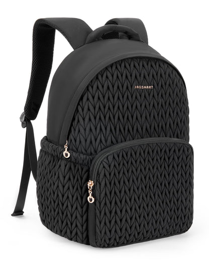 BAGSMART College Backpack for Women, Lightweight Puffy Travel Backpack, TSA Personal Item Casual Daypack,14 Inch Fashion Bookbag, Black