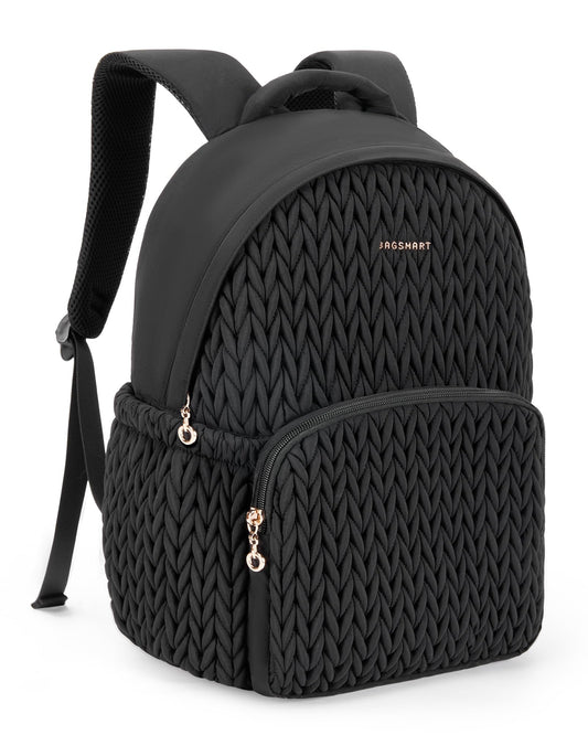BAGSMART College Backpack for Women, Lightweight Puffy Travel Backpack, TSA Personal Item Casual Daypack,14 Inch Fashion Bookbag, Black