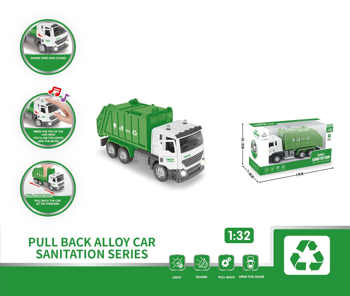 Pull-Back Garbage Truck with Lights and Music