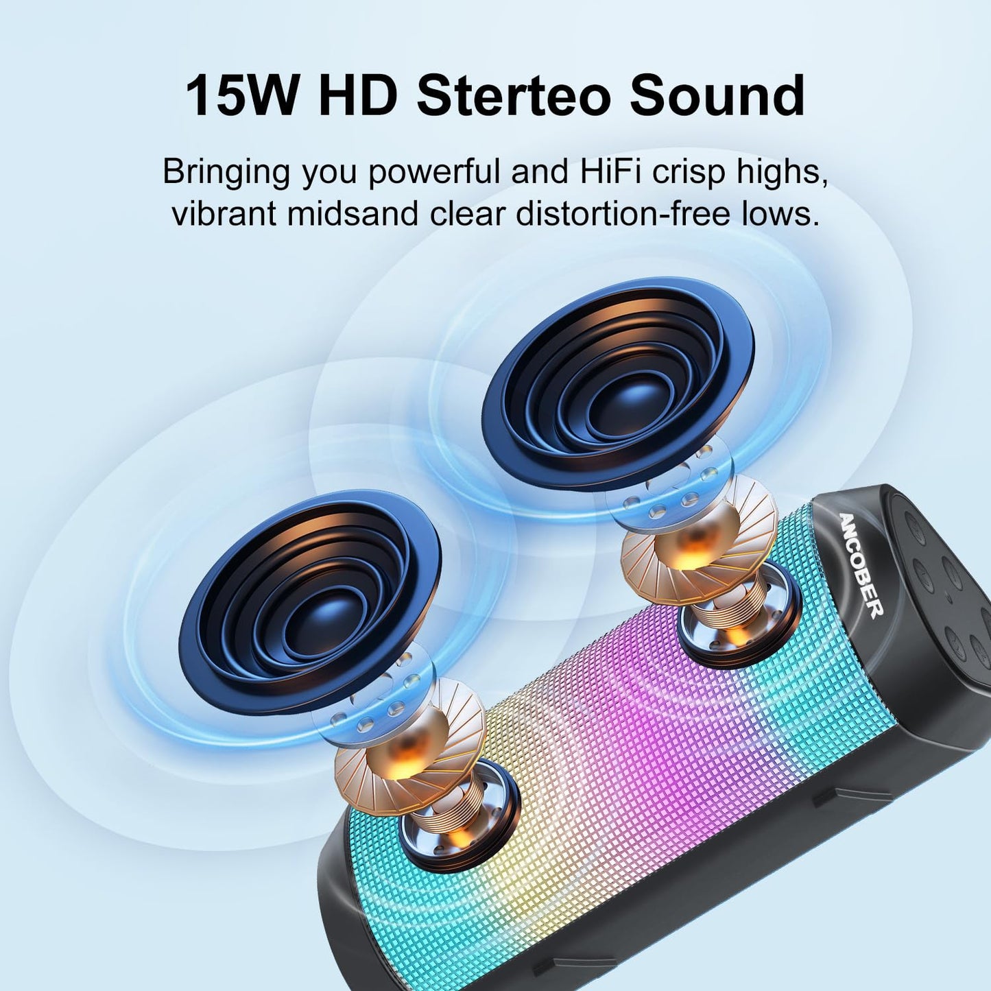 Portable Bluetooth Speaker with Lights & Waterproof