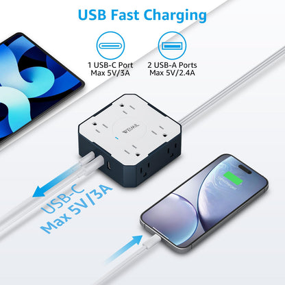 WEIMIL Flat Plug Power Strip with USB Ports