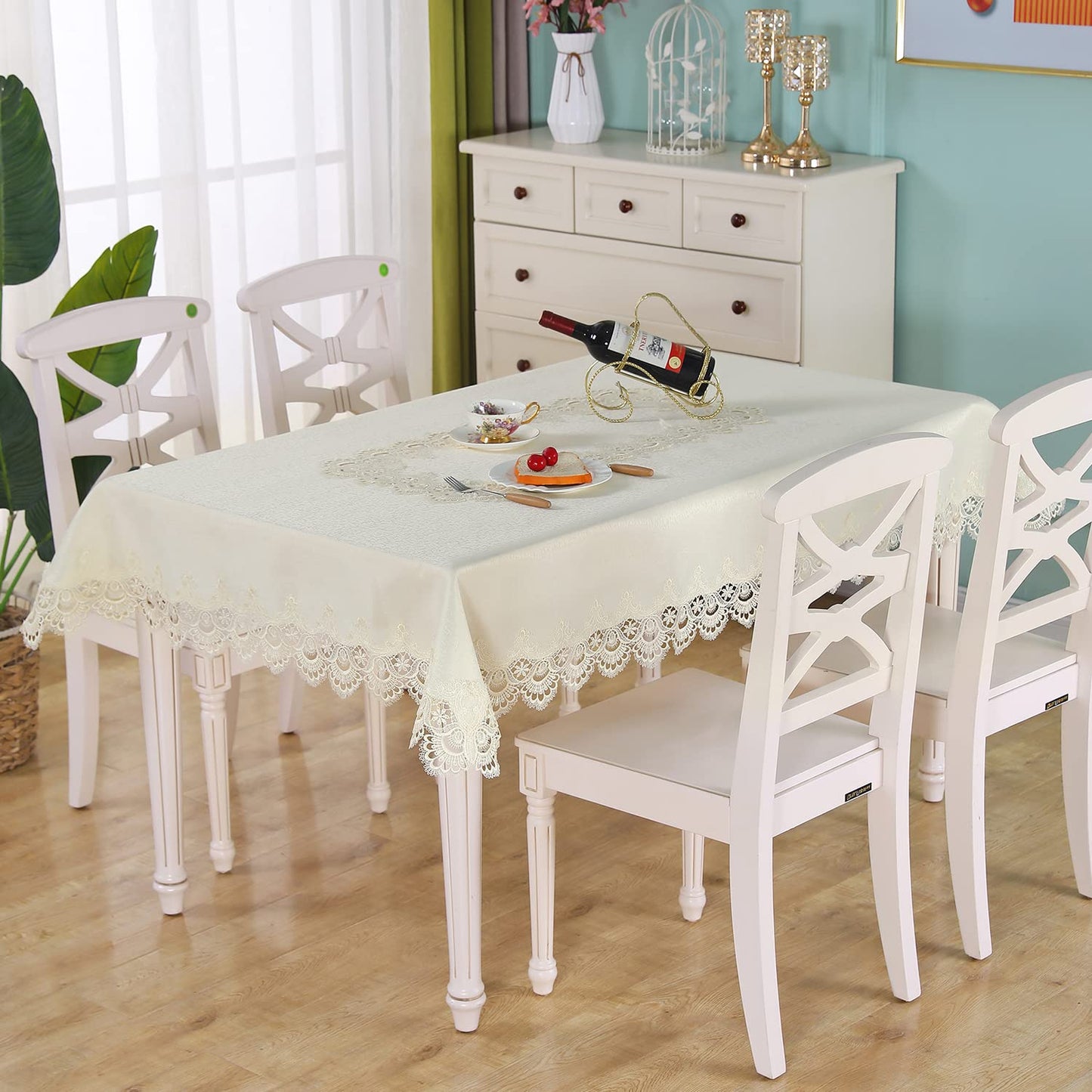 ZHUIDUSI Lace Tablecloth Rectangular Summer Fall Flower Decor Macrame Tablecloth for Dining-Room|Kitchen Party|Outdoor|Holiday Dinner (Beige, Rectangle/Oblong 60 in x 120 in)