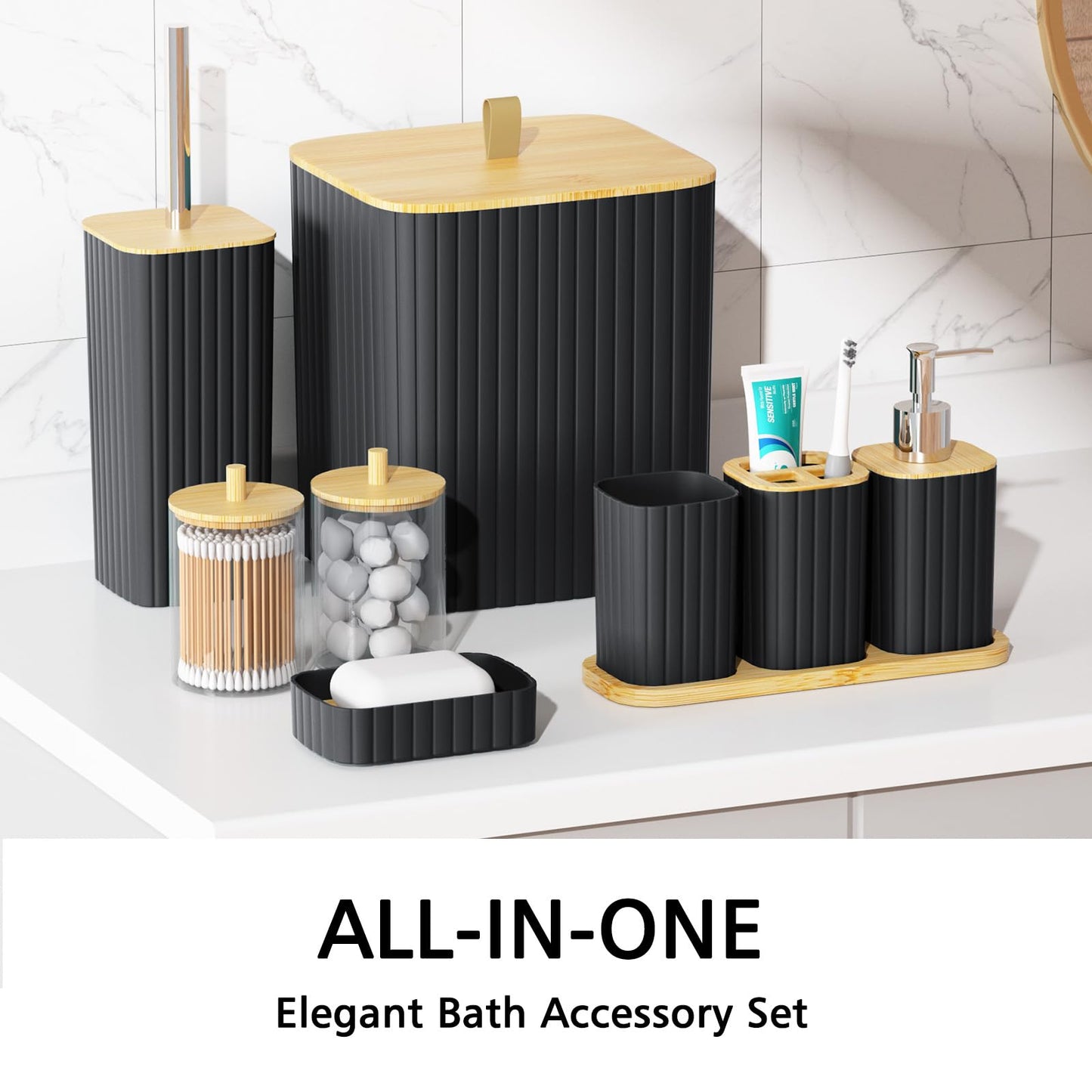 22PCS Black Bathroom Accessories Set with Curtain