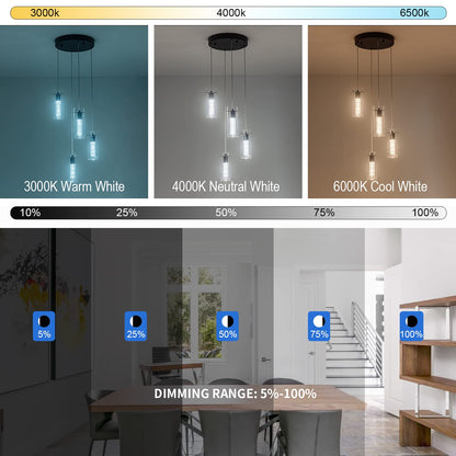 BESTWEST Black Pendant Light, Modern Pendant Light Kitchen Island Pendant Light Fixtures, Modern Island Light with Bubble for Kitchen, Dimmable Kitchen Chandelier Light Fixture (20W, 4-Light)