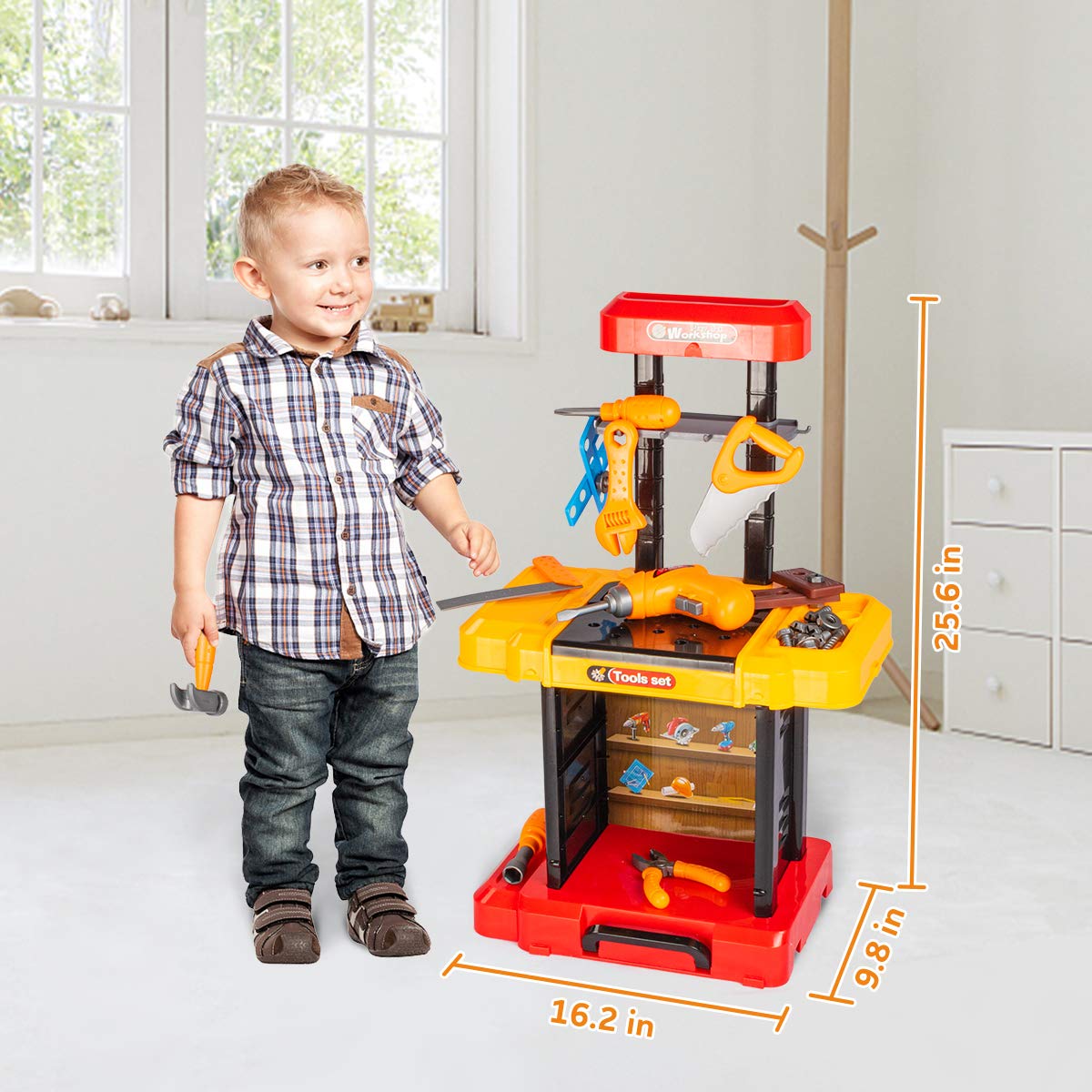 Kids Tool Bench with Electric Drill Toddler Workbench Tools Set for Kids Pretend Play Learning Toy Tool Set, Indoor & Outdoor Toys for 2 Year Old Boys Gift