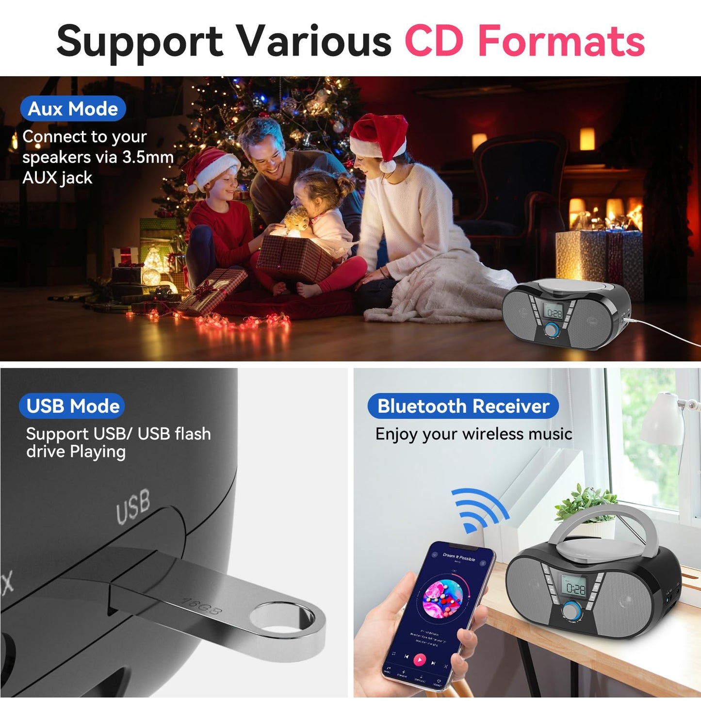 Gueray Portable CD Player with Bluetooth & FM Radio