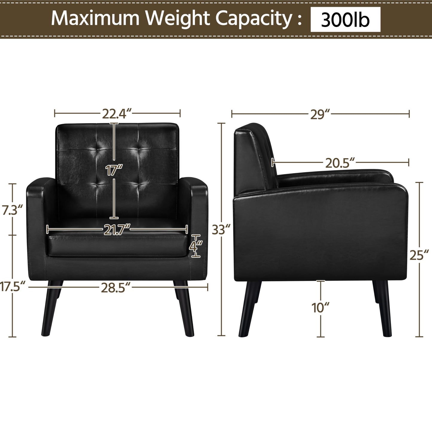 Yaheetech Mid-Century Accent Armchair for Living Room