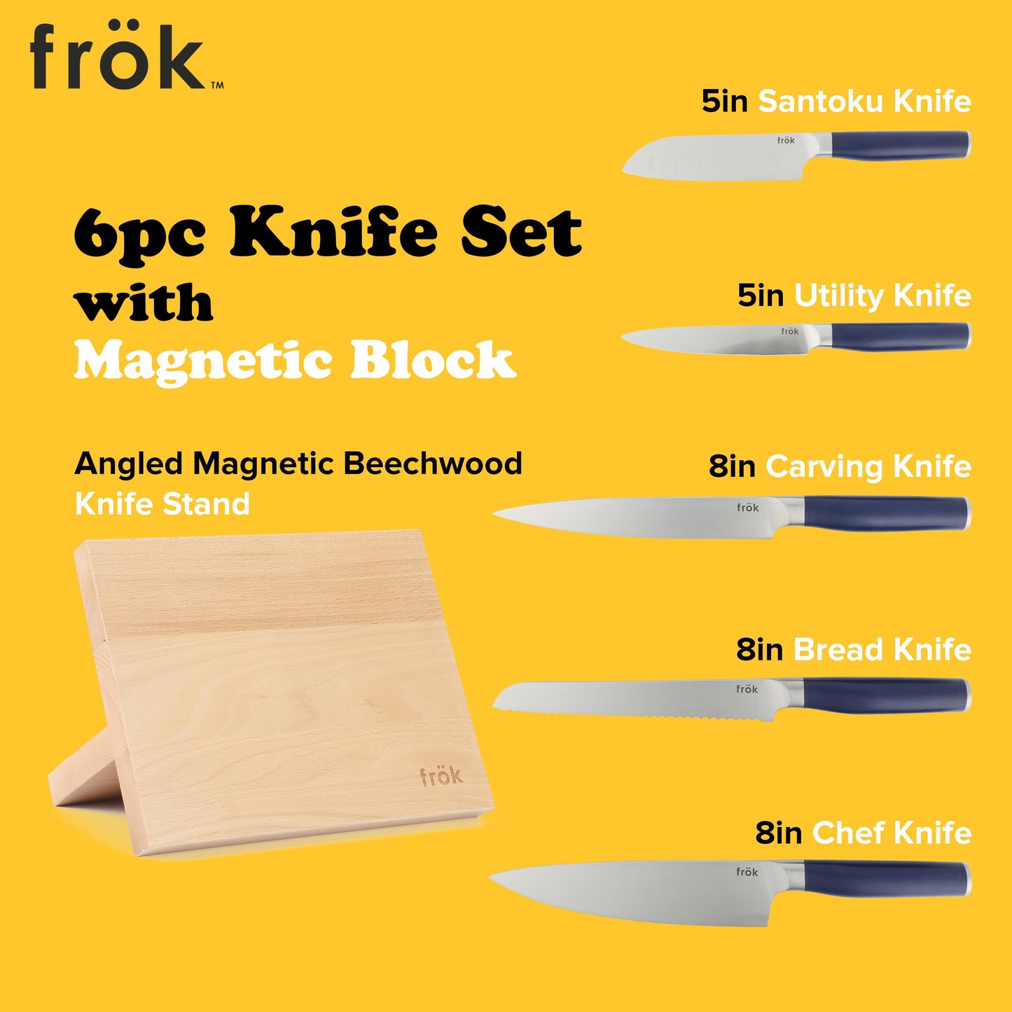 6-Piece German Steel Knife Set with Block
