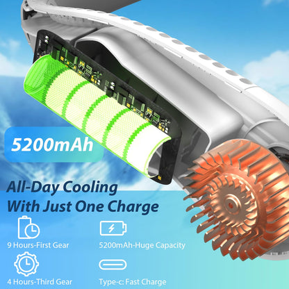 Kternay Bladeless Neck Fan - 5200mAh Portable Neck Fan with 3 Wind Speed,USB Rechargeable Personal Neck Fan, Hands-Free Design USB Fan - Ideal for Outdoor Activities and Travel