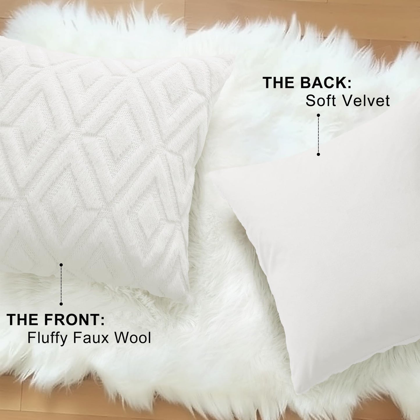 Decorative Plush Faux Wool Pillow Covers Set of 2