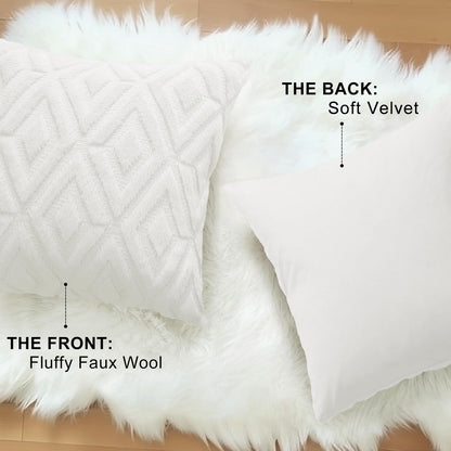 Decorative Plush Faux Wool Pillow Covers Set of 2