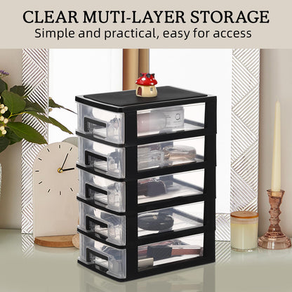 Tofficu Plastic Storage 5 Drawer Storage Tower Multifunctional Storage Cabinet with Clear Drawers Storage Case Organizer for Craft Stationary,5.9×8.5×12.2in (L×W×H)