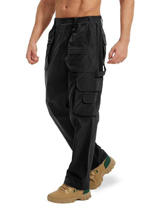 MOURCE Plus Size Cargo Pants for Men - Relaxed Fit Waterproof Mens Work Tactical Pants with Pockets, Black 32L