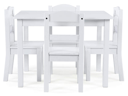 Humble Crew, White Kids Wood Table and 4 Chairs Set