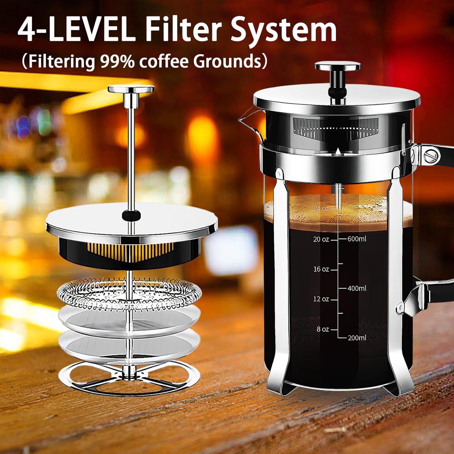 French Press Coffee Maker with 4 Filters System