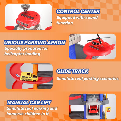 COVTOY Parking Garage Toy Playset,Race Car Track Toy with Sounds and Lights Effect,Toy Car Parking Garage with Cars and Helicopter,Car Toys Birthday Gifts for Boys 3 4 5 Year Old