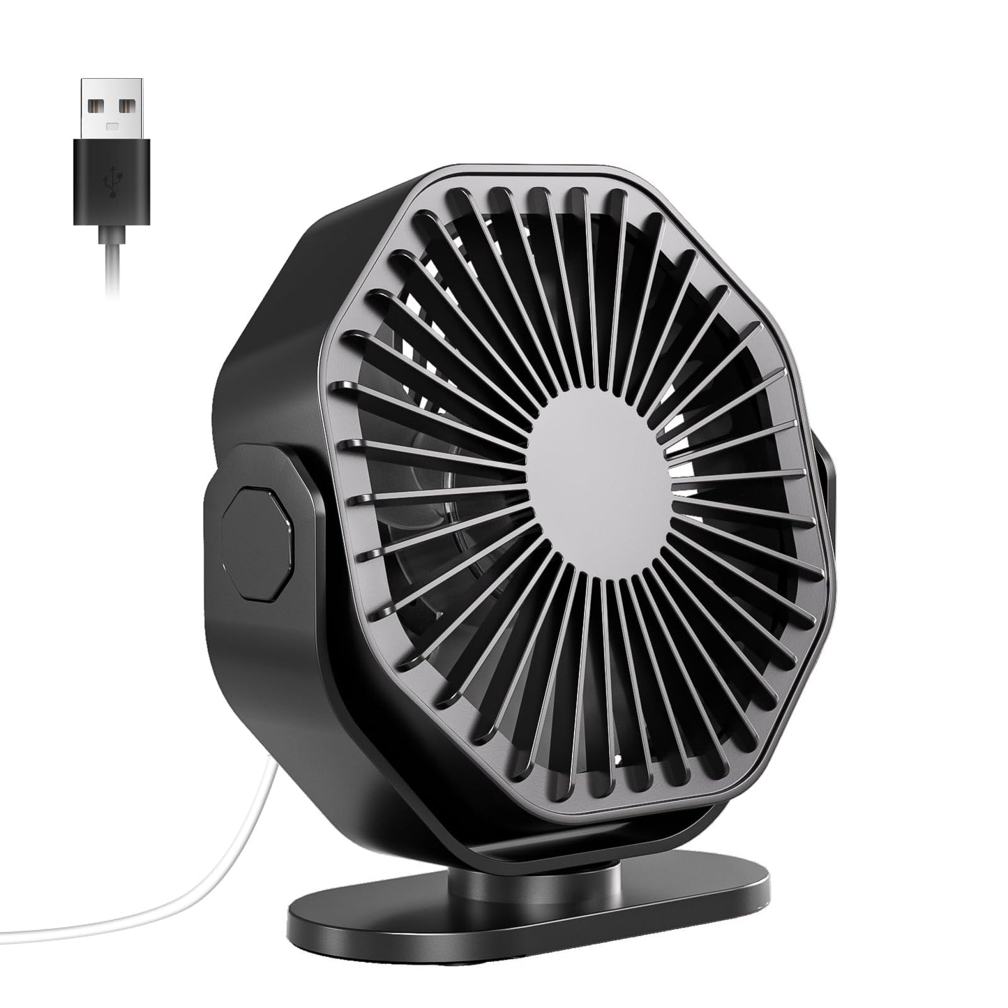 USB Desk Fan with 3 Speeds and 360° Rotation