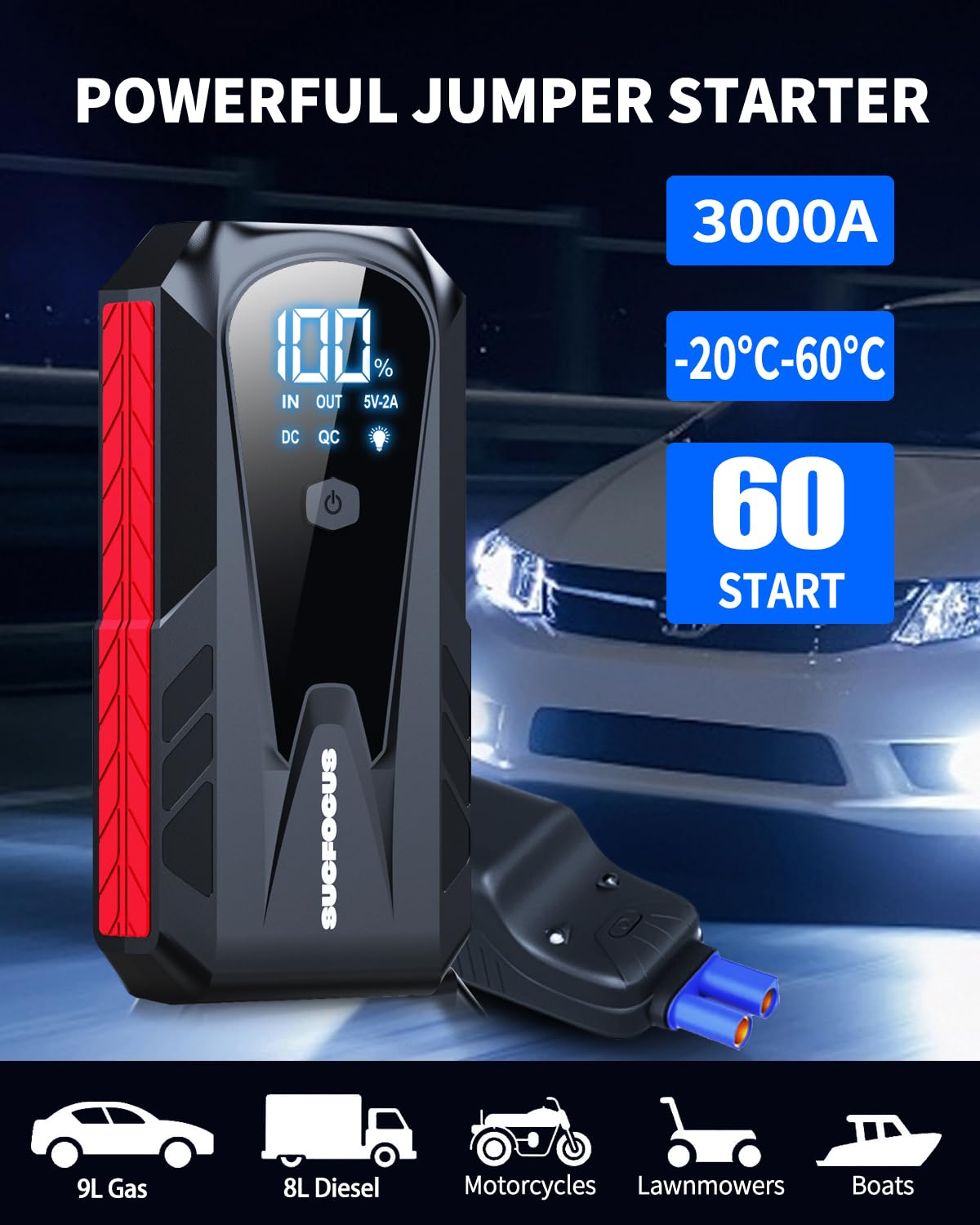 3000A Portable Jump Starter for Gas and Diesel