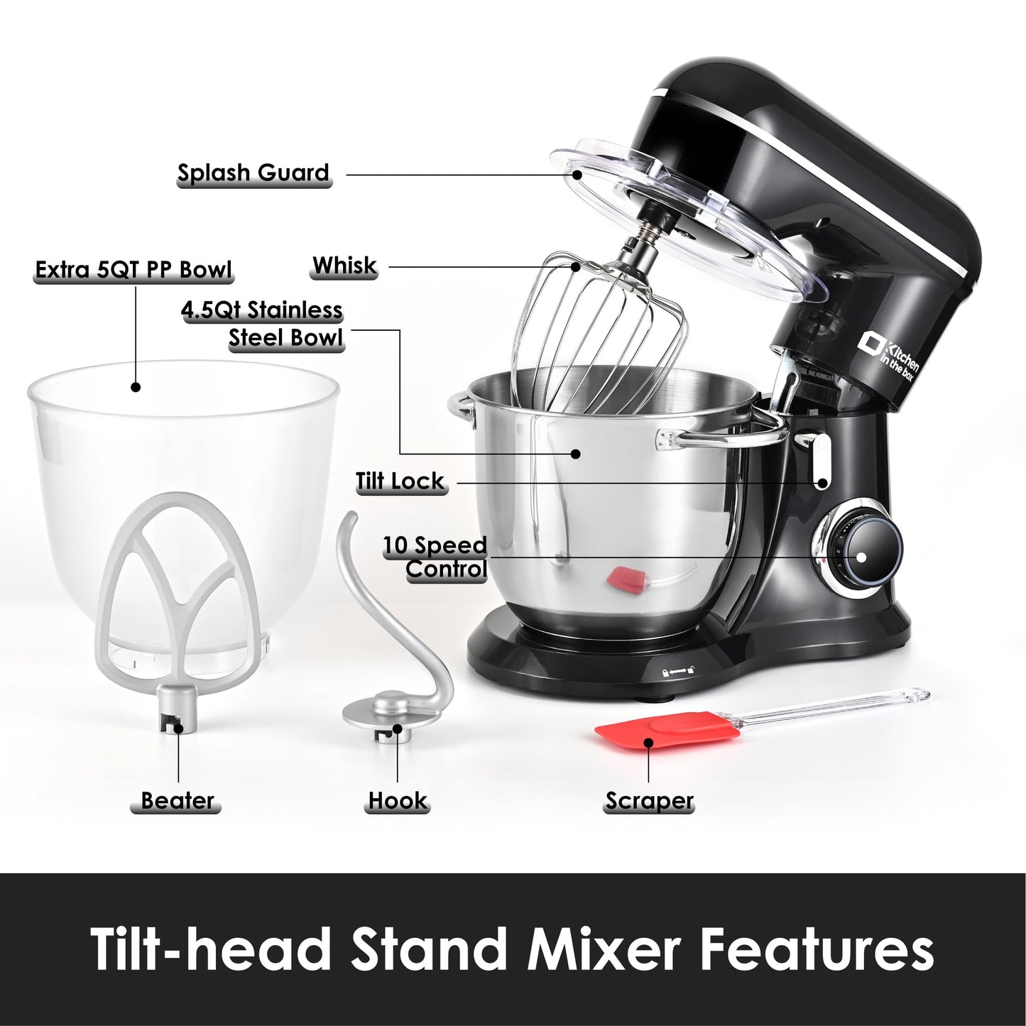 Kitchen In The Box Electric 4.5QT Stand Mixer with Two Bowls