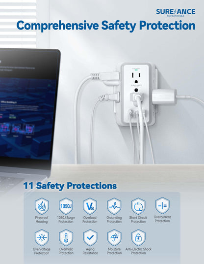 SUREANCE Surge Protector with USB Ports and Lights