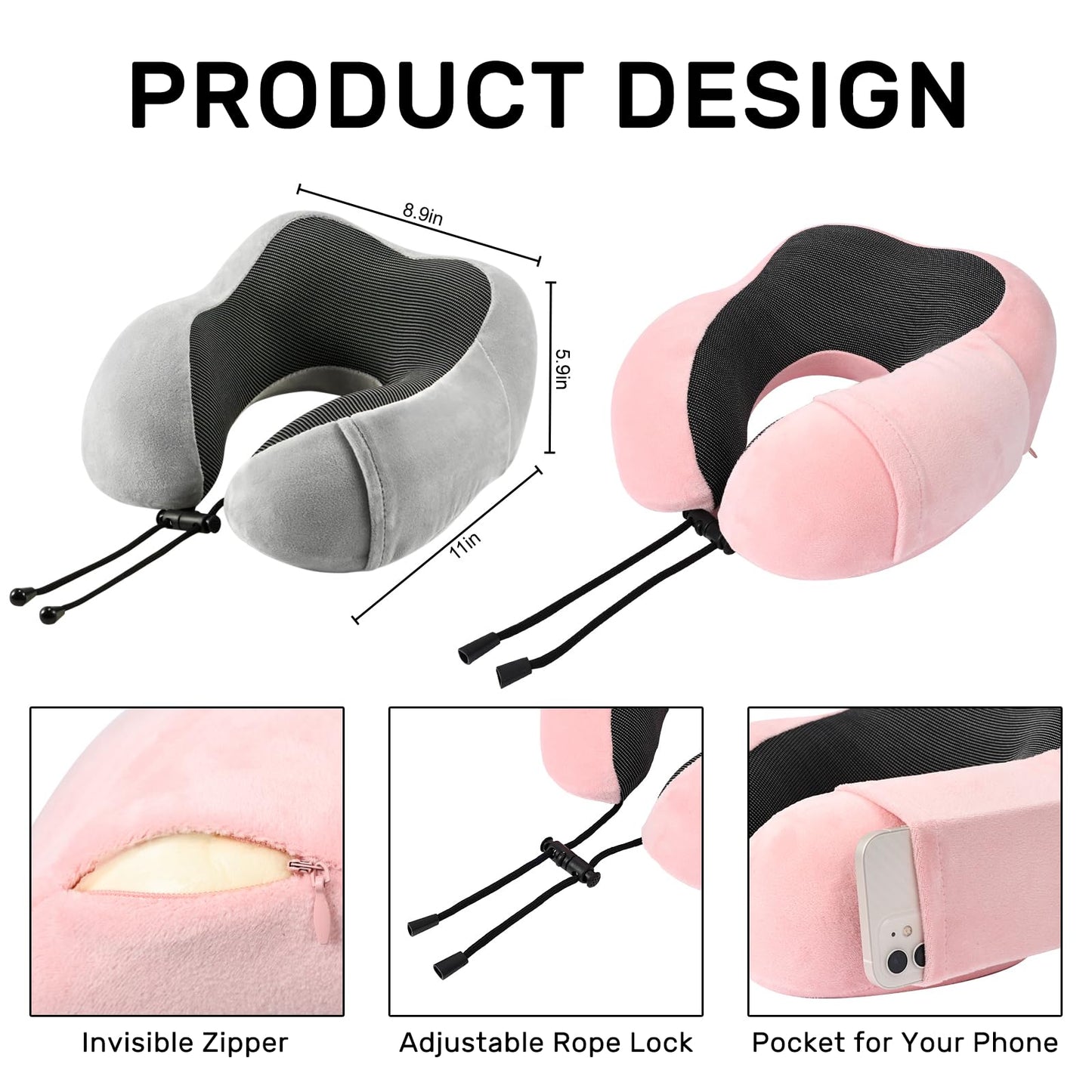 2 Pack Memory Foam Travel Neck Pillows